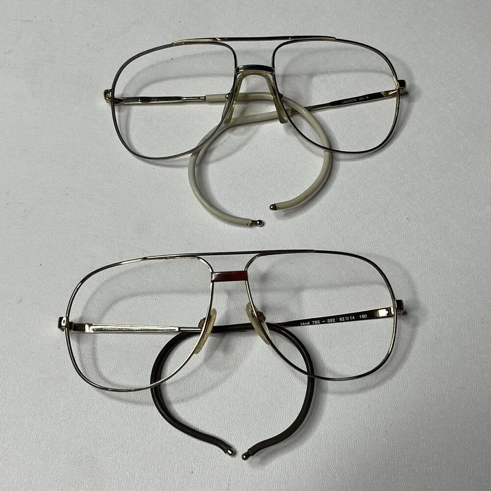 Lot Of 2 Vintage Lacoste Mens Aviator Pilot Eye Glass Frames ONLY Gold Tone